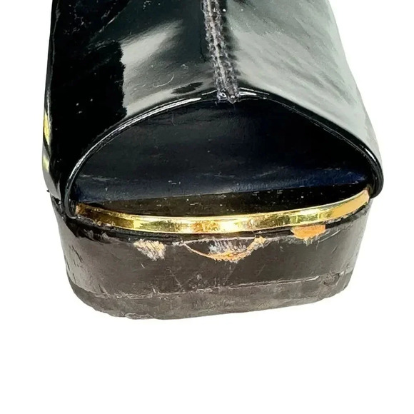 Tory Burch Leather Glossy Black Gold Elegant Slip On Mule Open Toe Size 8.5M - Picture 5 of 8